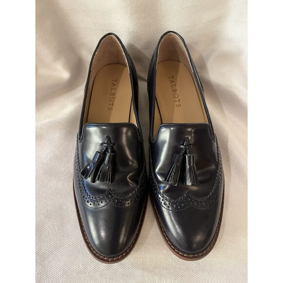 Talbots Navy Blue Leighton Tassel Wingtip Dress Loafer, Women 7m All Leather - Picture 1 of 9